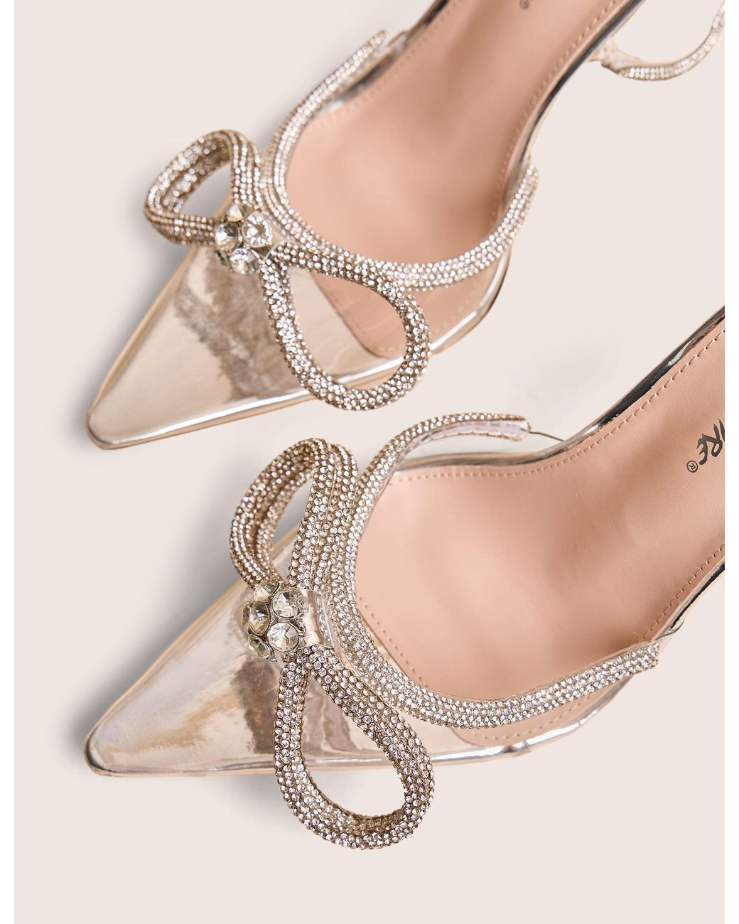 Public Desire Brown Midnight Clear Perspex Wide Fit Wrap Around Sparkly Diamante Bow Pointed Toe High Heel