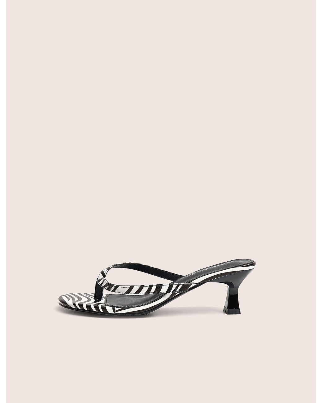 Public Desire Natural Evermore Zebra Black And White Thong Kitten Heeled Sandals