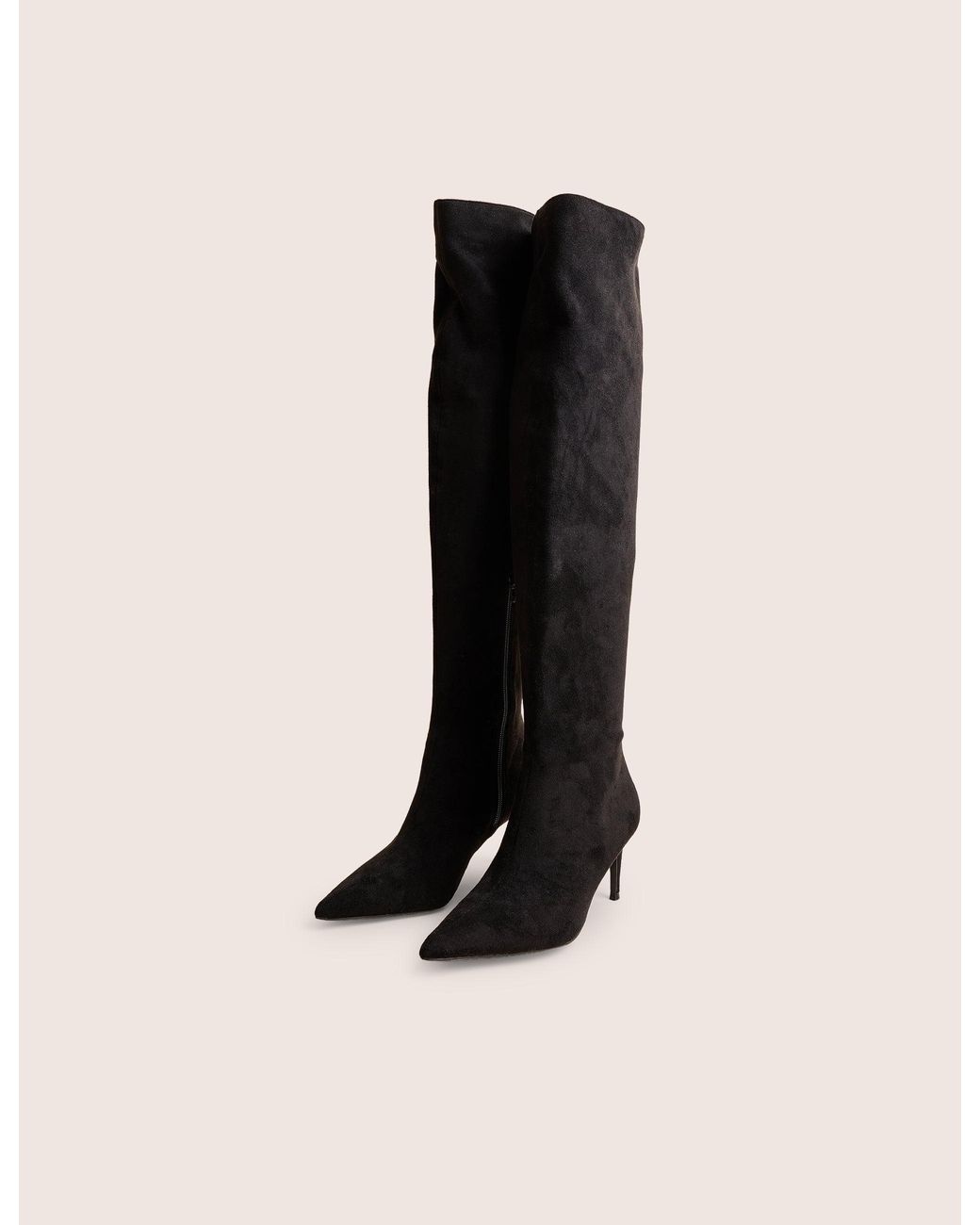 Public Desire Ellen Black Suedette Pointed Toe Over The Knee Boots