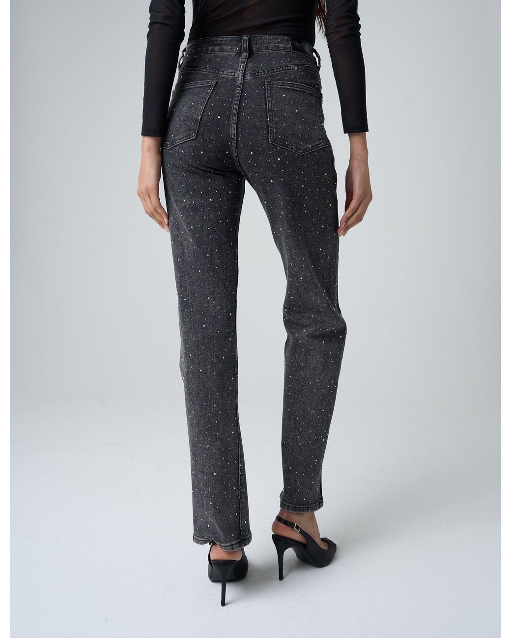 Public Desire Multicolor Embellished Straight Leg High Waisted Jeans Black