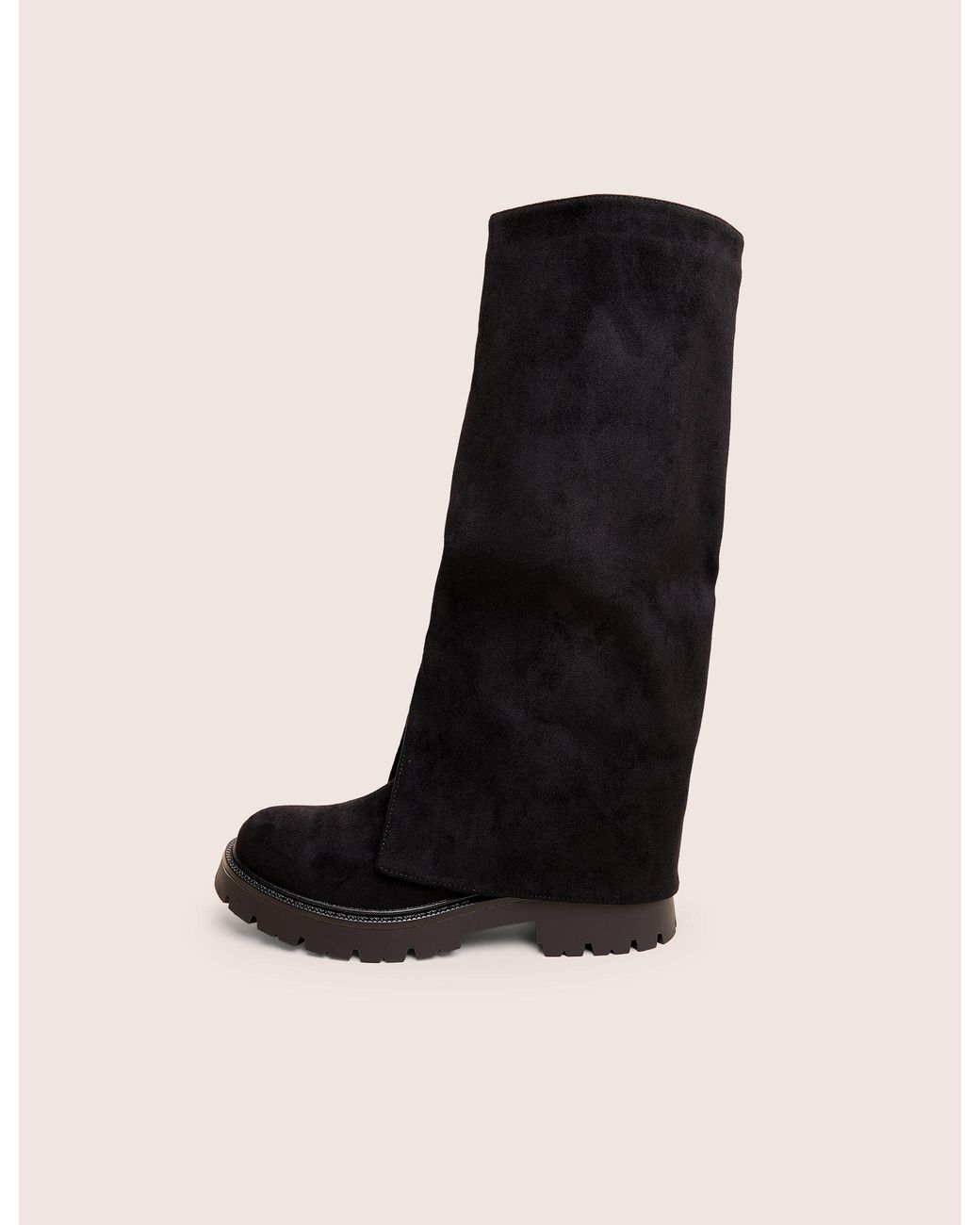 Public Desire Dusty Black Chunky Sole Faux Suede Fold Over Boots