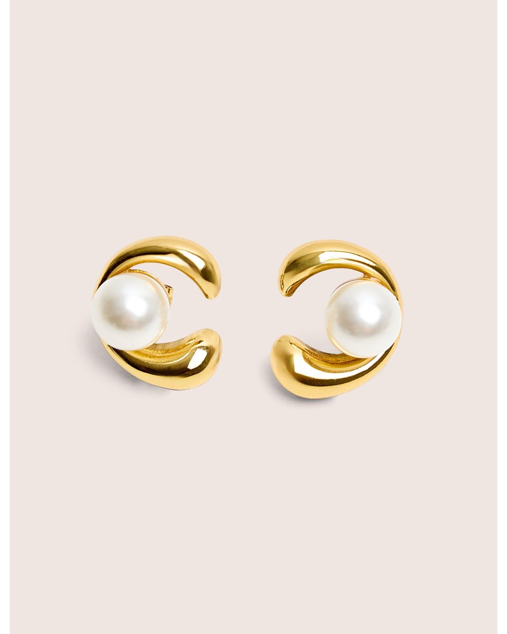 Public Desire Metallic Gold Plated Pearl Abstract Shape Earrings