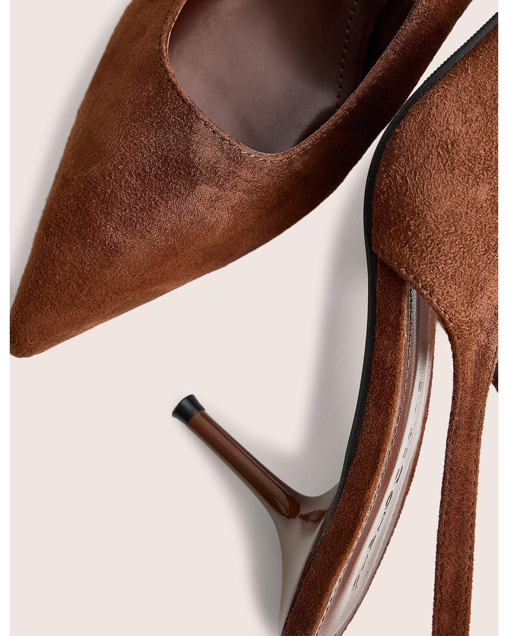 Public Desire Natural Louis Chocolate Suedette Ankle Strap Court Mid Heels