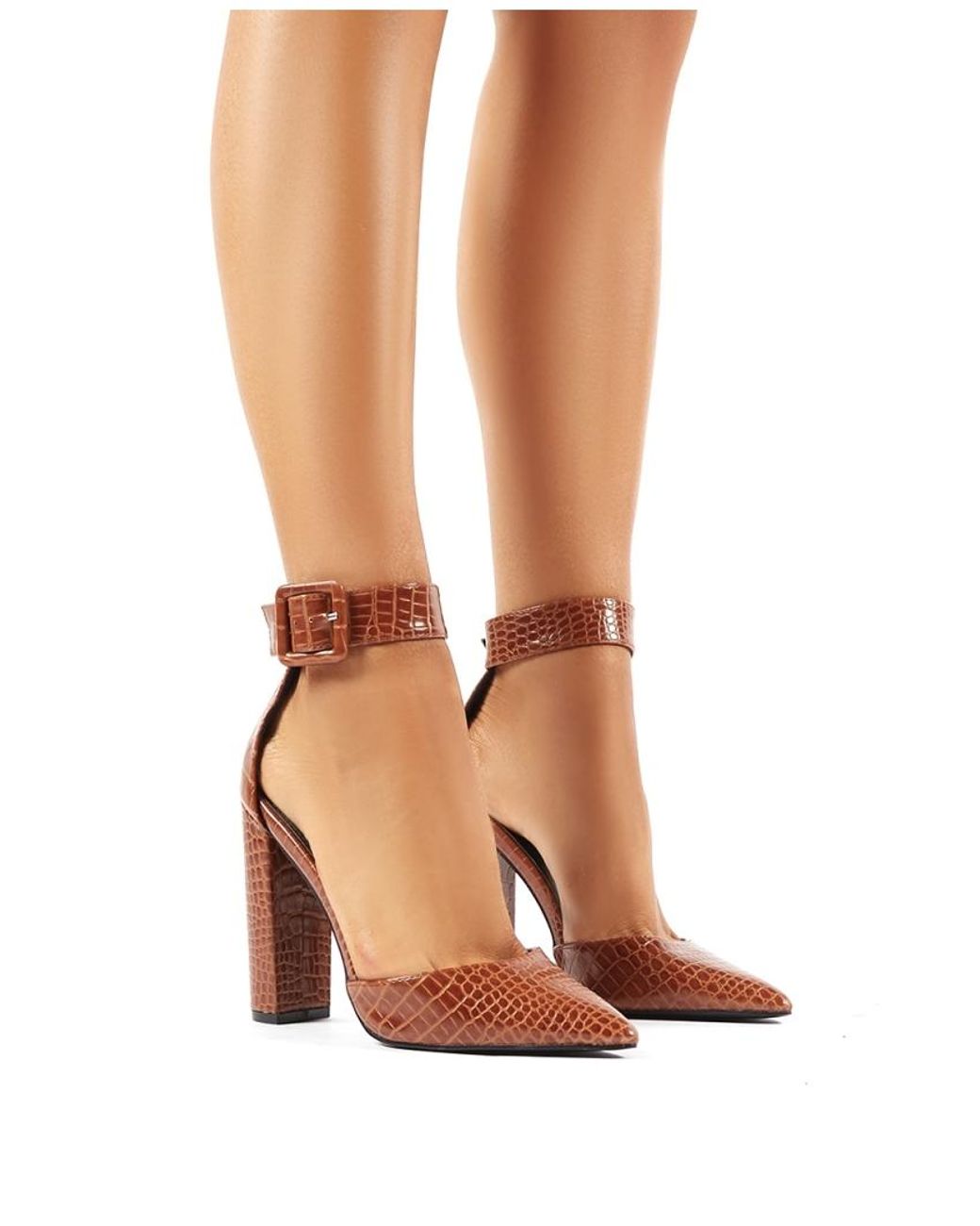Tan croc heels sale