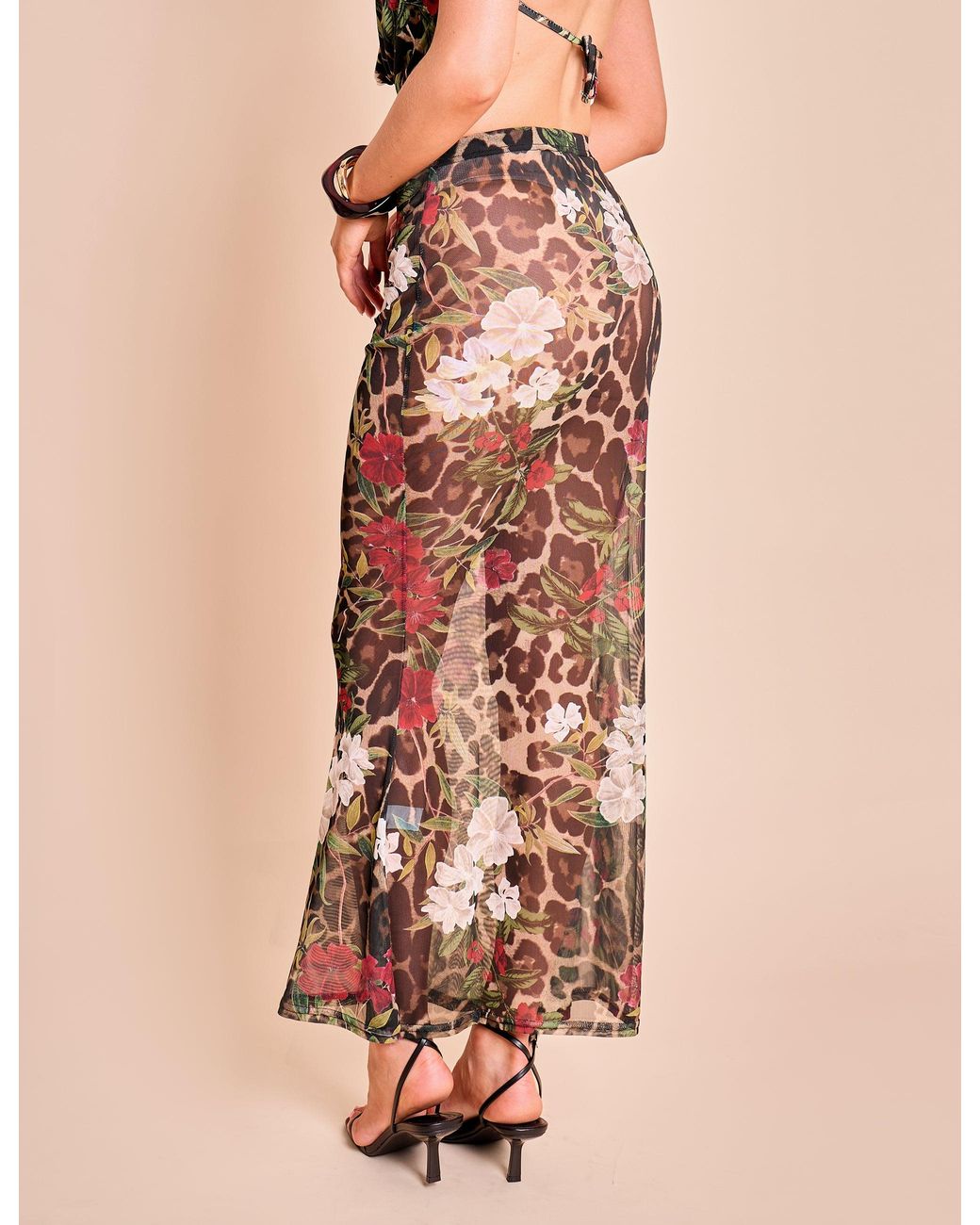 Public Desire White Printed Mesh Maxi Skirt Multi