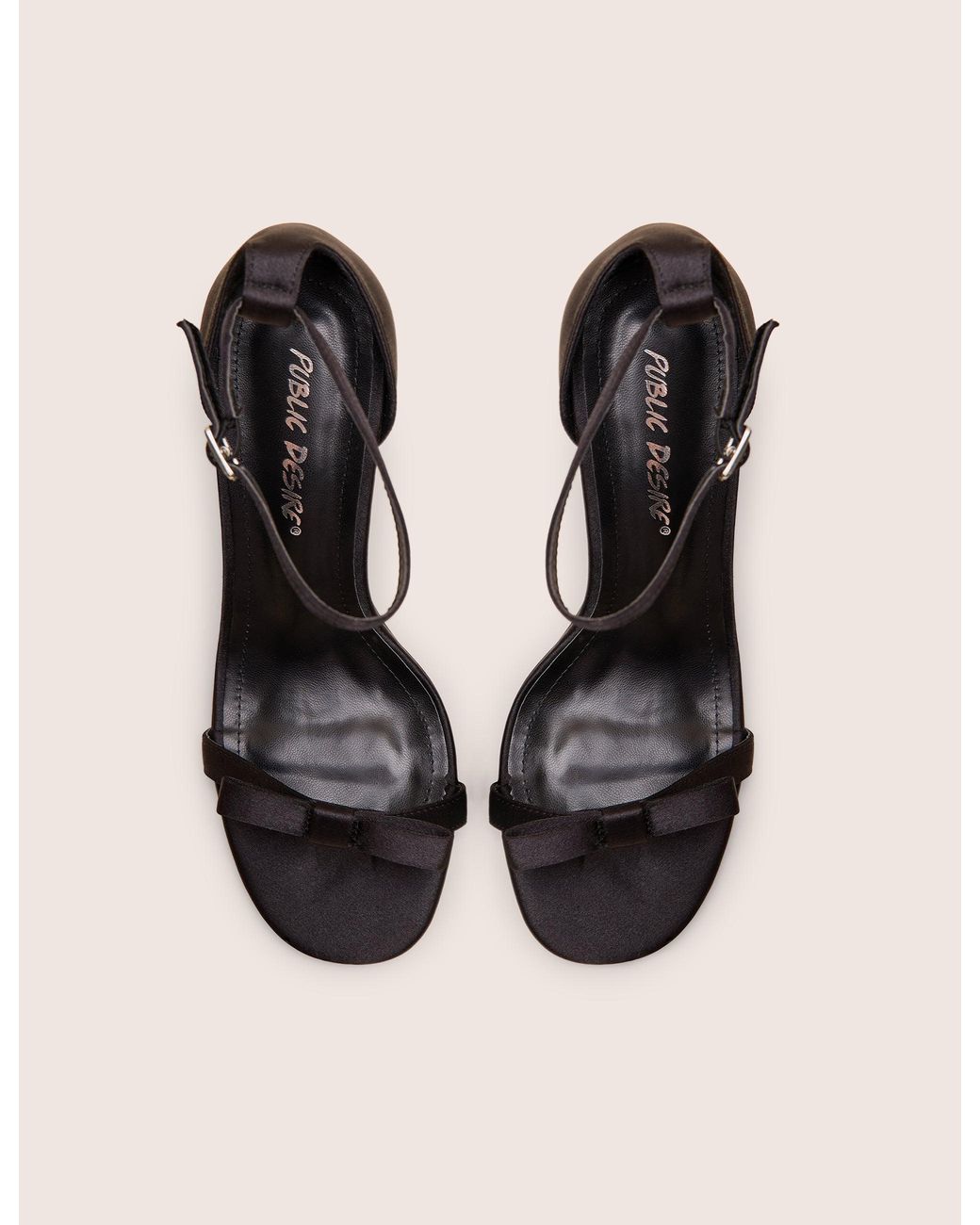 Public Desire Natural Novie Black Ankle Strap Bow Detail Heels