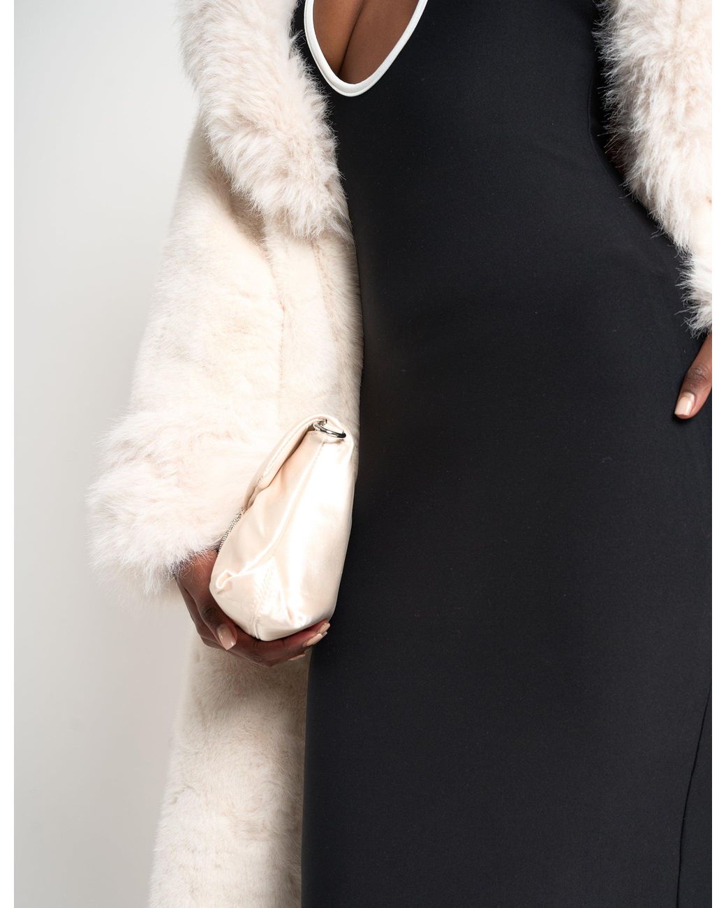 Public Desire Black Edith Cream Satin Diamante Shoulder Bag