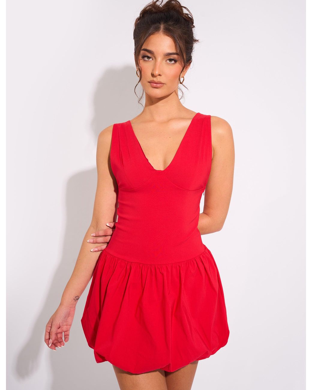 Public Desire Plunge Bubble Hem Mini Dress Red