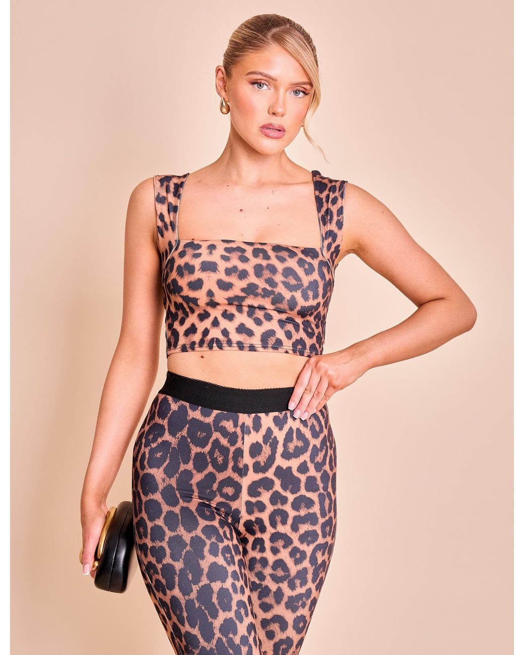 Public Desire Brown Square Neck Luxe Slinky Bralet Top Leopard