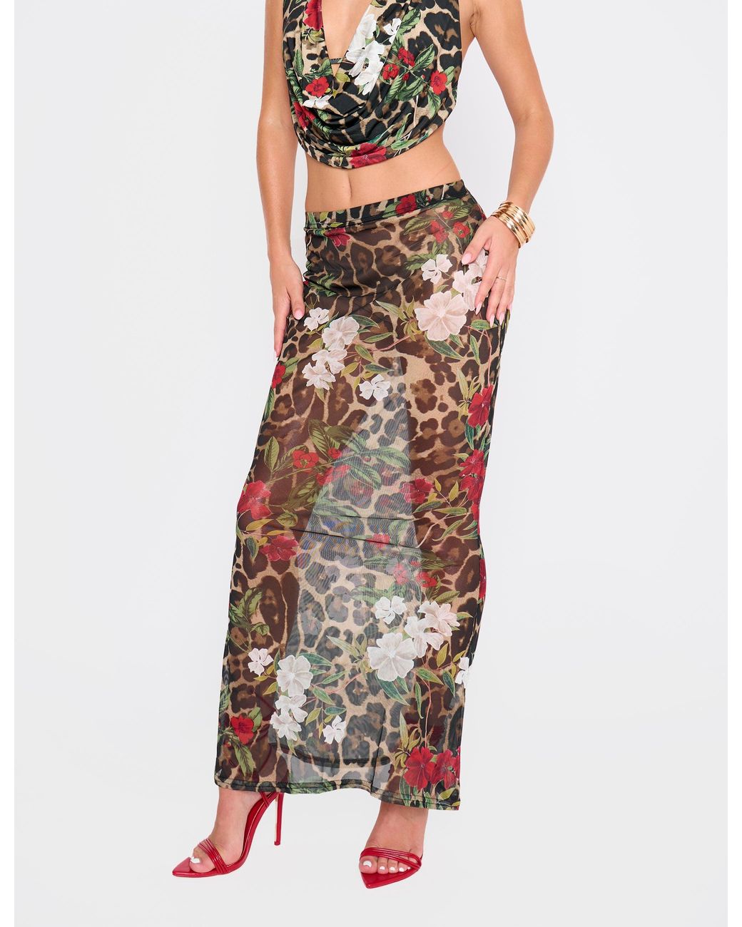 Public Desire White Printed Mesh Maxi Skirt Multi
