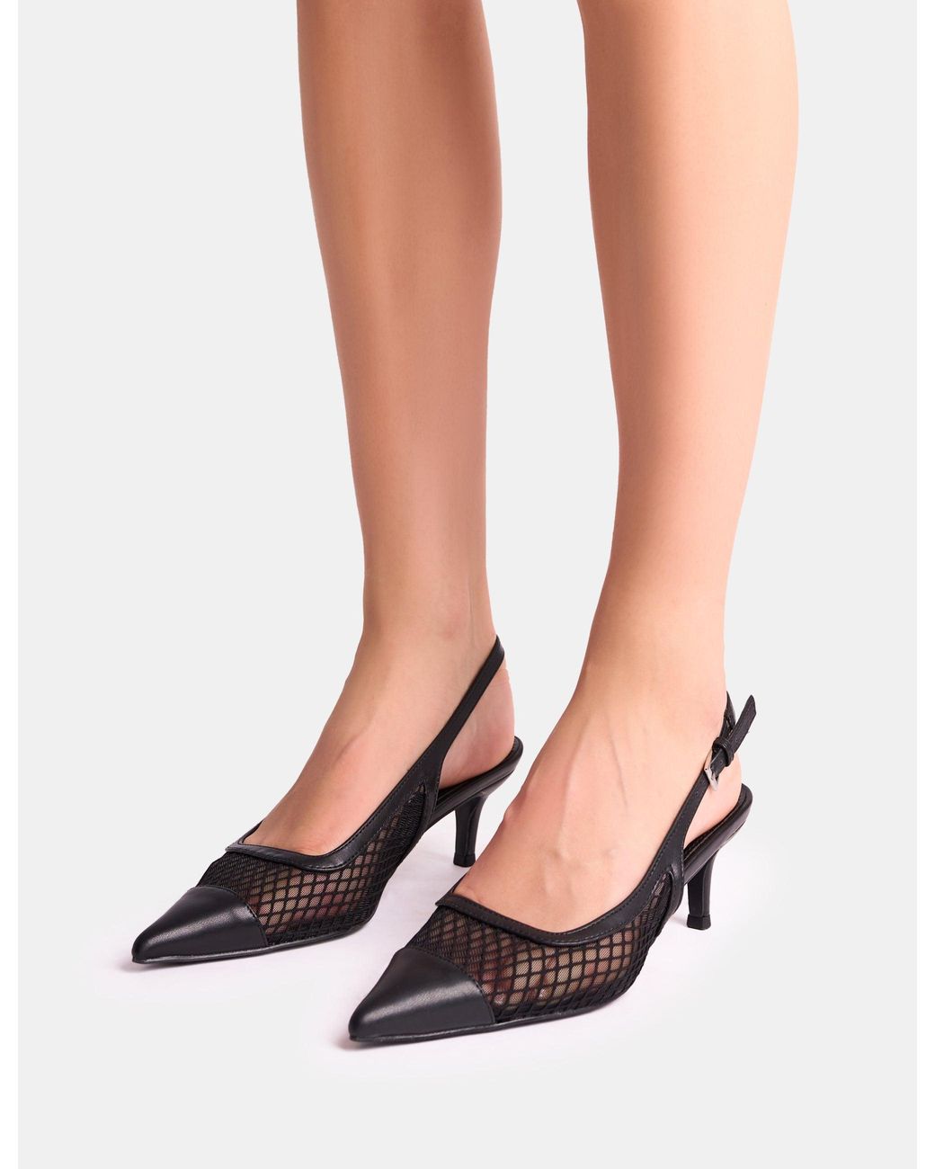 Public Desire Multicolor Roue Black Mesh Detail Slingback Mid Court Heels