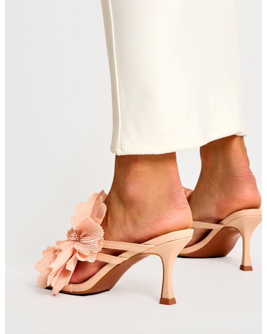 Public Desire Natural Varley Peach 3-d Flower Mule Mid Heels