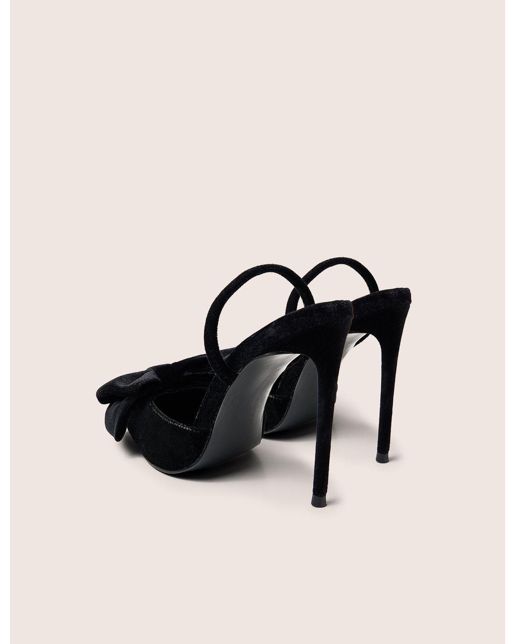 Public Desire Natural Pepper Black Velvet Bow Detail Slingback High Heels