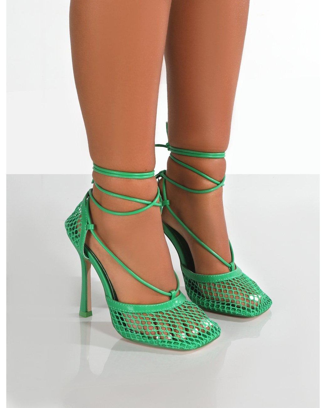 Women Ankle Cross Strap High Heels Sandals Pointed Toe Stilettos verde 