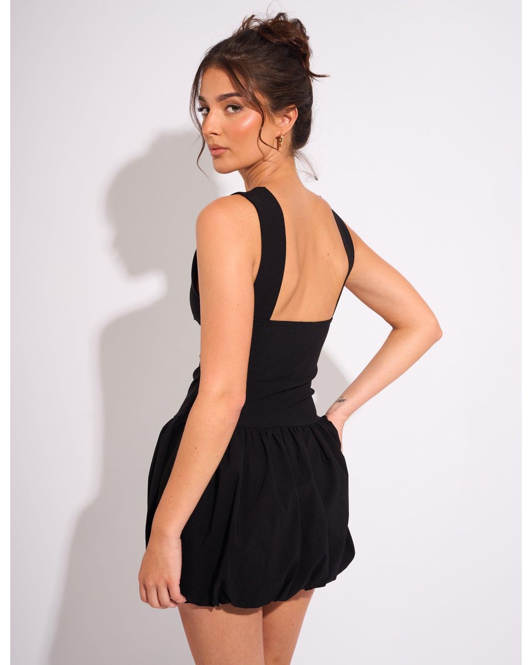 Public Desire Plunge Bubble Hem Mini Dress Black