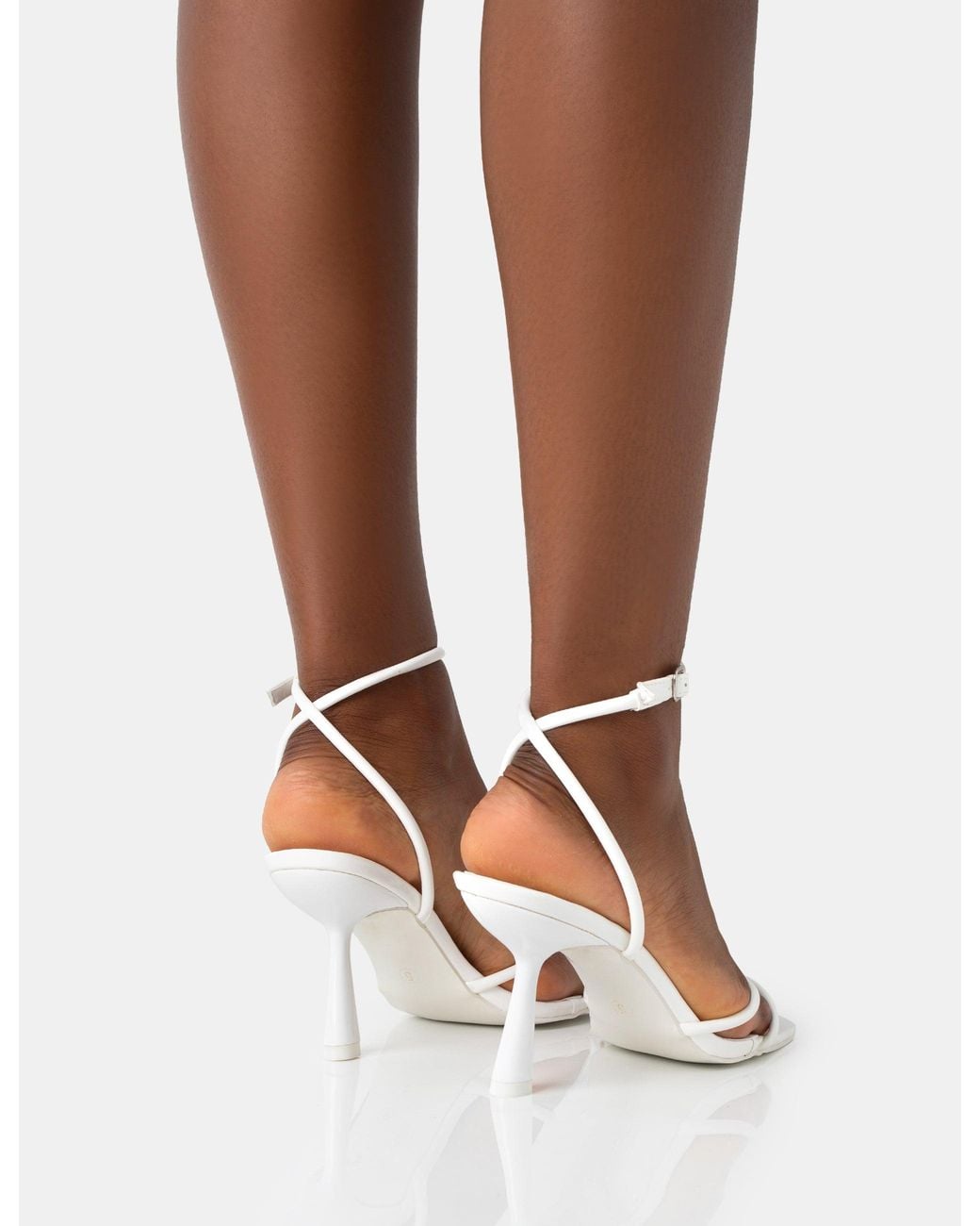 Public Desire Brown Bree White Patent Barely There Square Toe Mid Stiletto Heels