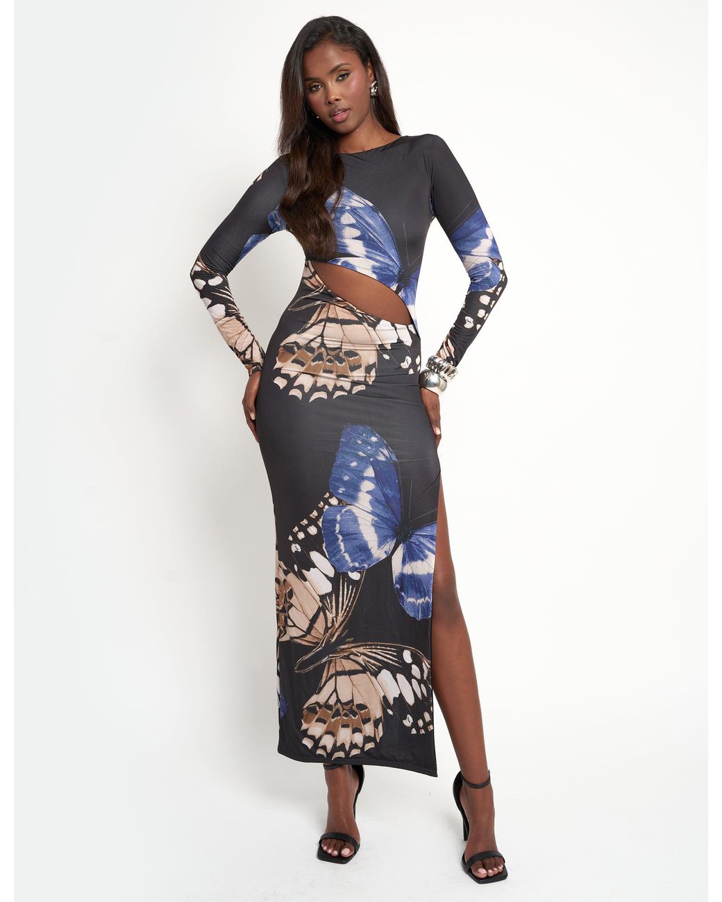 Public Desire White Slinky Butterfly Cut Out Detail Maxi Dress Black