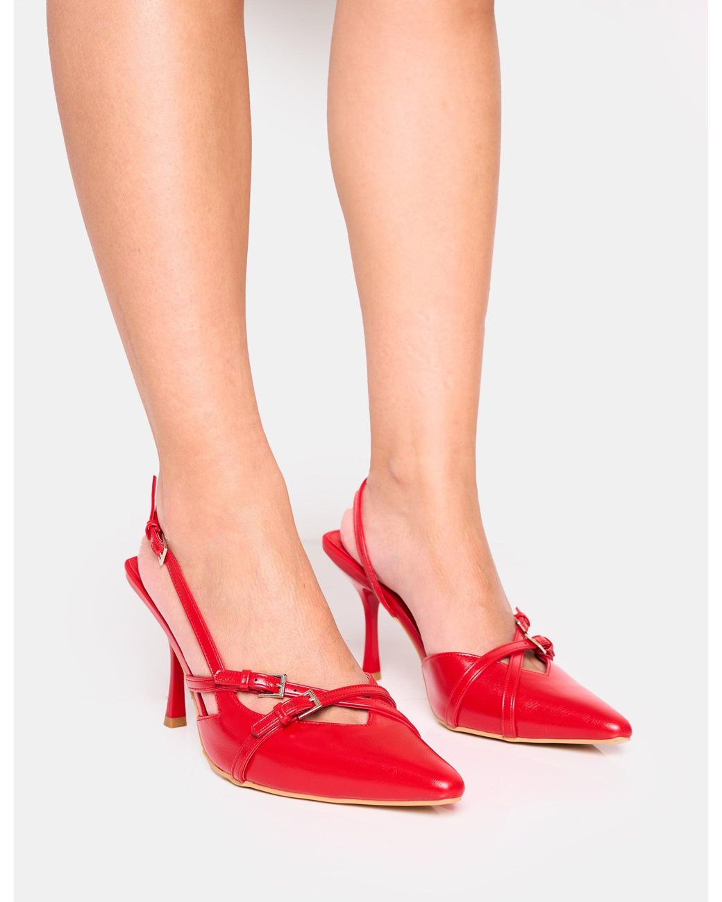 Public Desire Smooch Red Buckle Detail Slingback Mid Heel Court Shoe