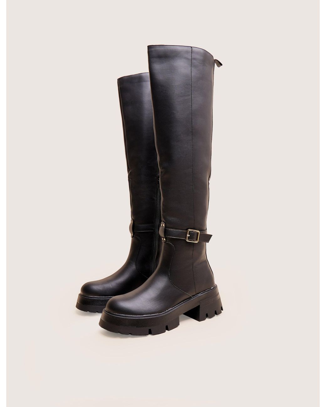 Public Desire Zelda Black Pocket And Zip Detail Over The Knee Boots