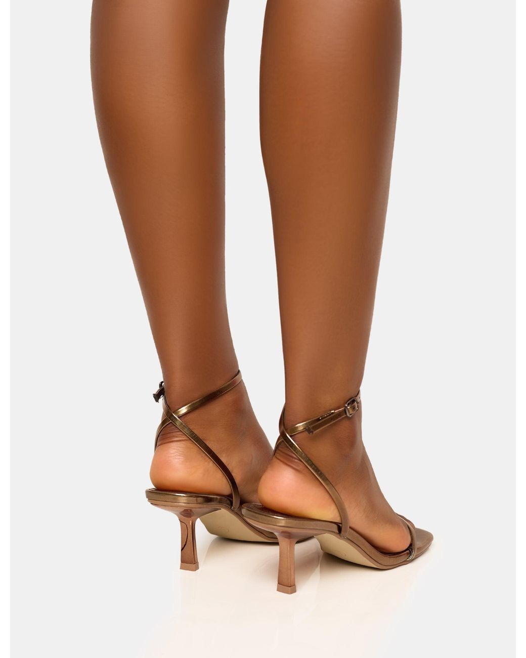 Public Desire Brown Natalya Bronze Barely There Square Toe Stiletto Mid Heels