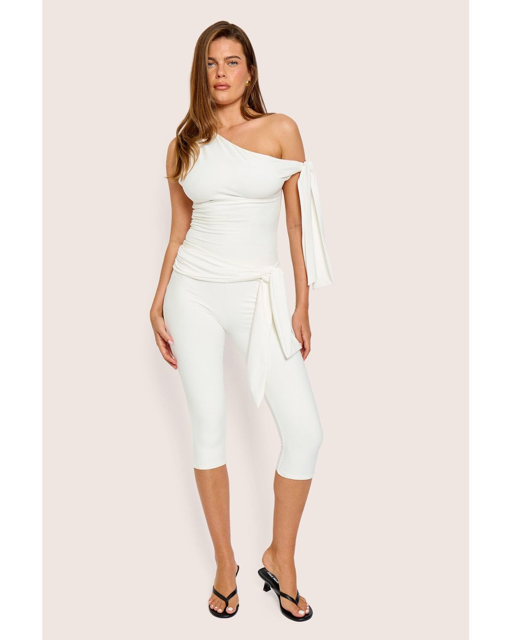 Public Desire Knot Detail Asymmetric One Shoulder Luxe Slinky Top White