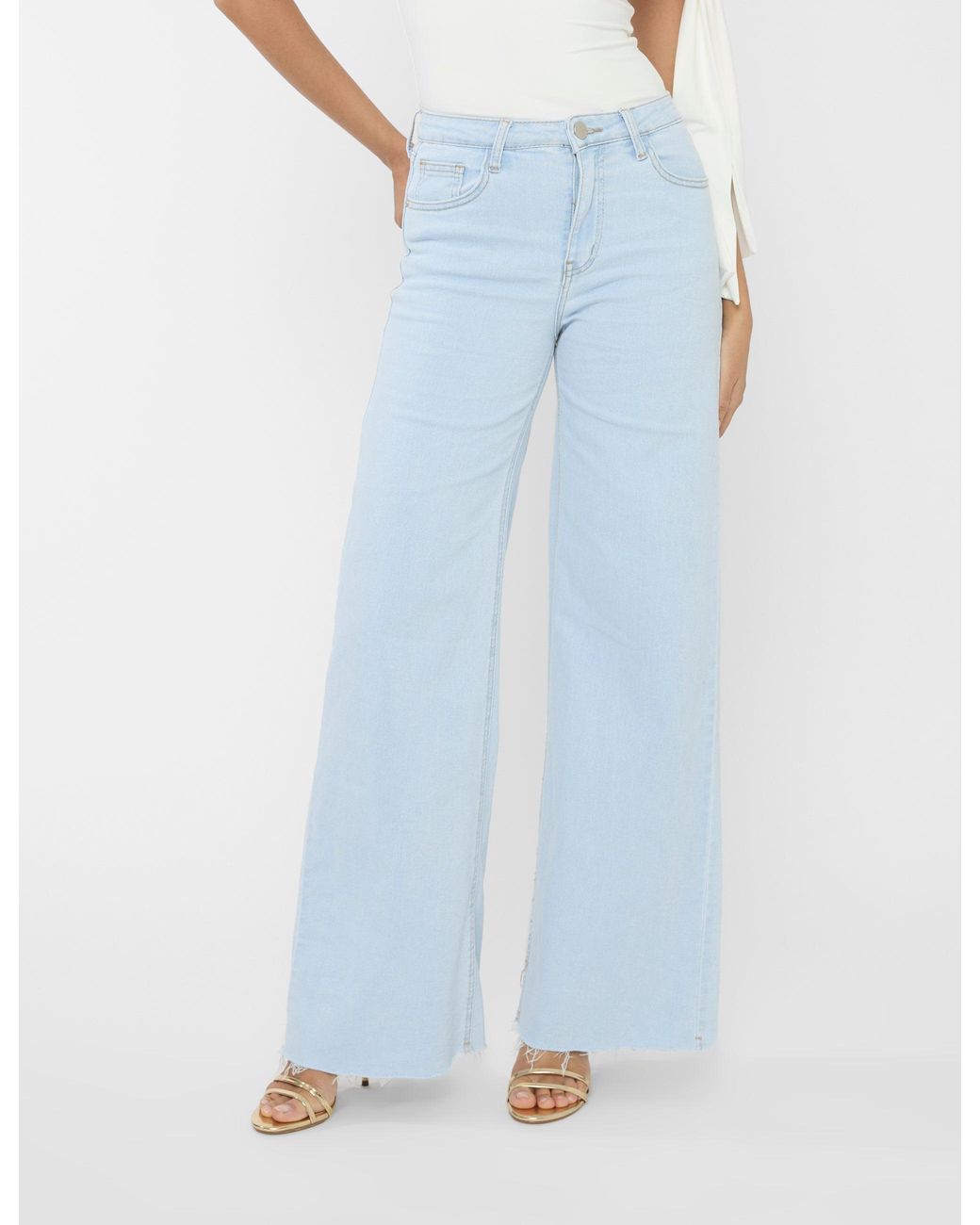 Public Desire Mid Rise Wide Leg Jeans Light Blue