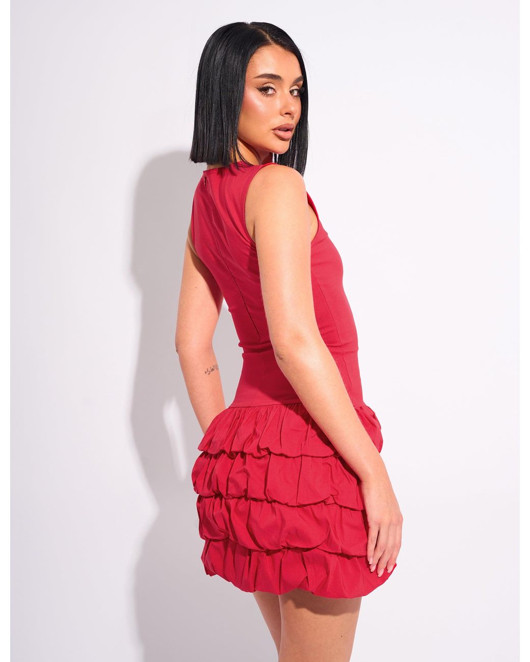 Public Desire Tiered Ruffle Hem Racer Mini Dress Red
