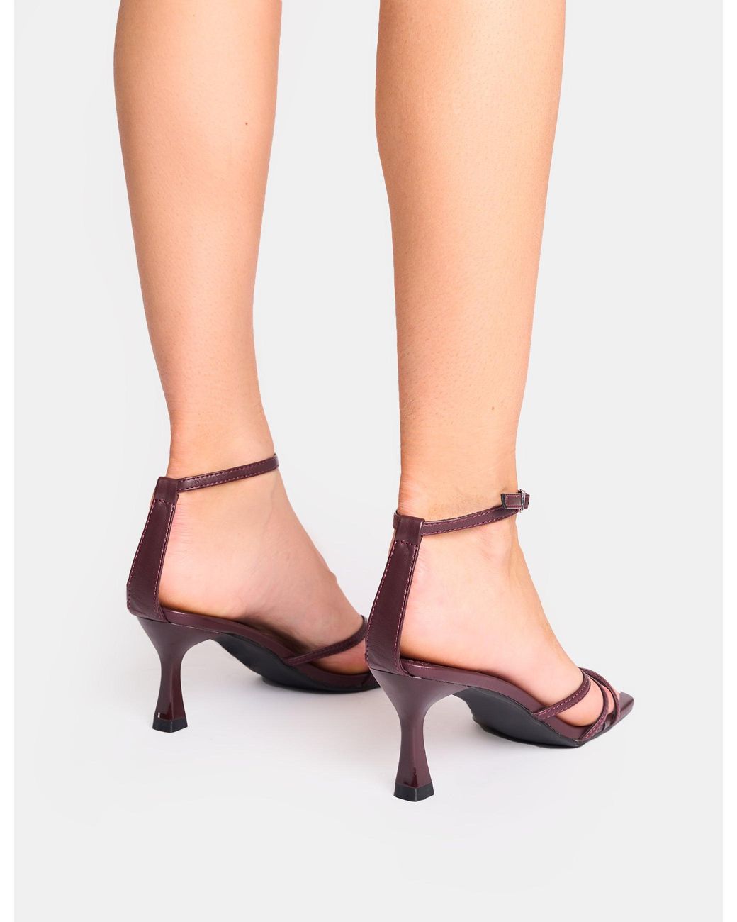 Public Desire Pink Samya Wine Minimal Strap Mid Heels