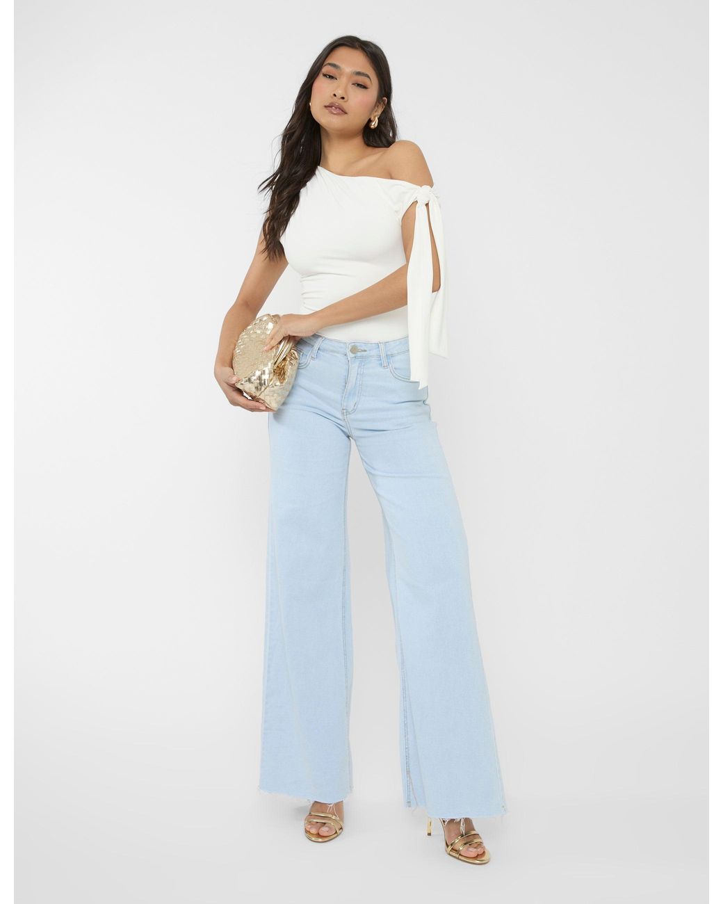 Public Desire Mid Rise Wide Leg Jeans Light Blue