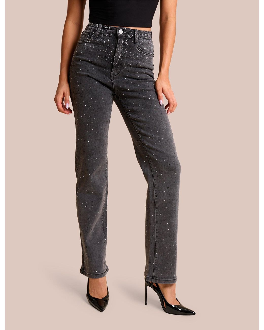 Public Desire Blue Straight Leg Stretch Stud Detail Black Jeans