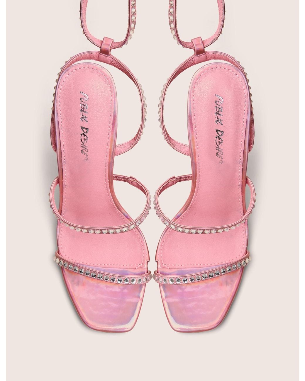 Public Desire Ultra Chic Pink Diamante Strappy Square Toe Slim Block Illusion Heel
