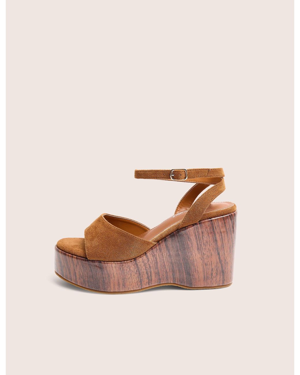 Public Desire Natural Aluna Tan Faux Suede Wooden Wedge Heels