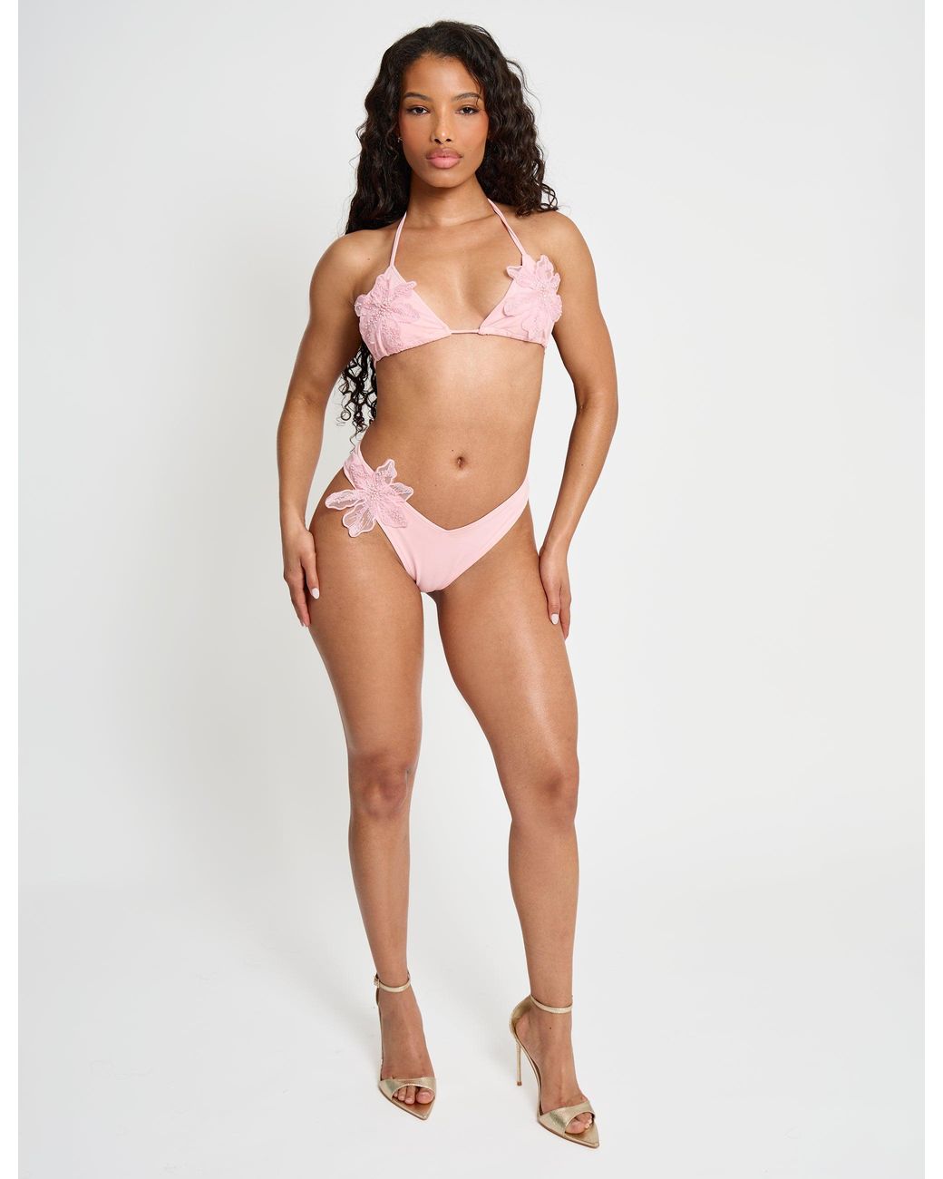 Public Desire Brown Bikini Top With Floral Corsage Pink