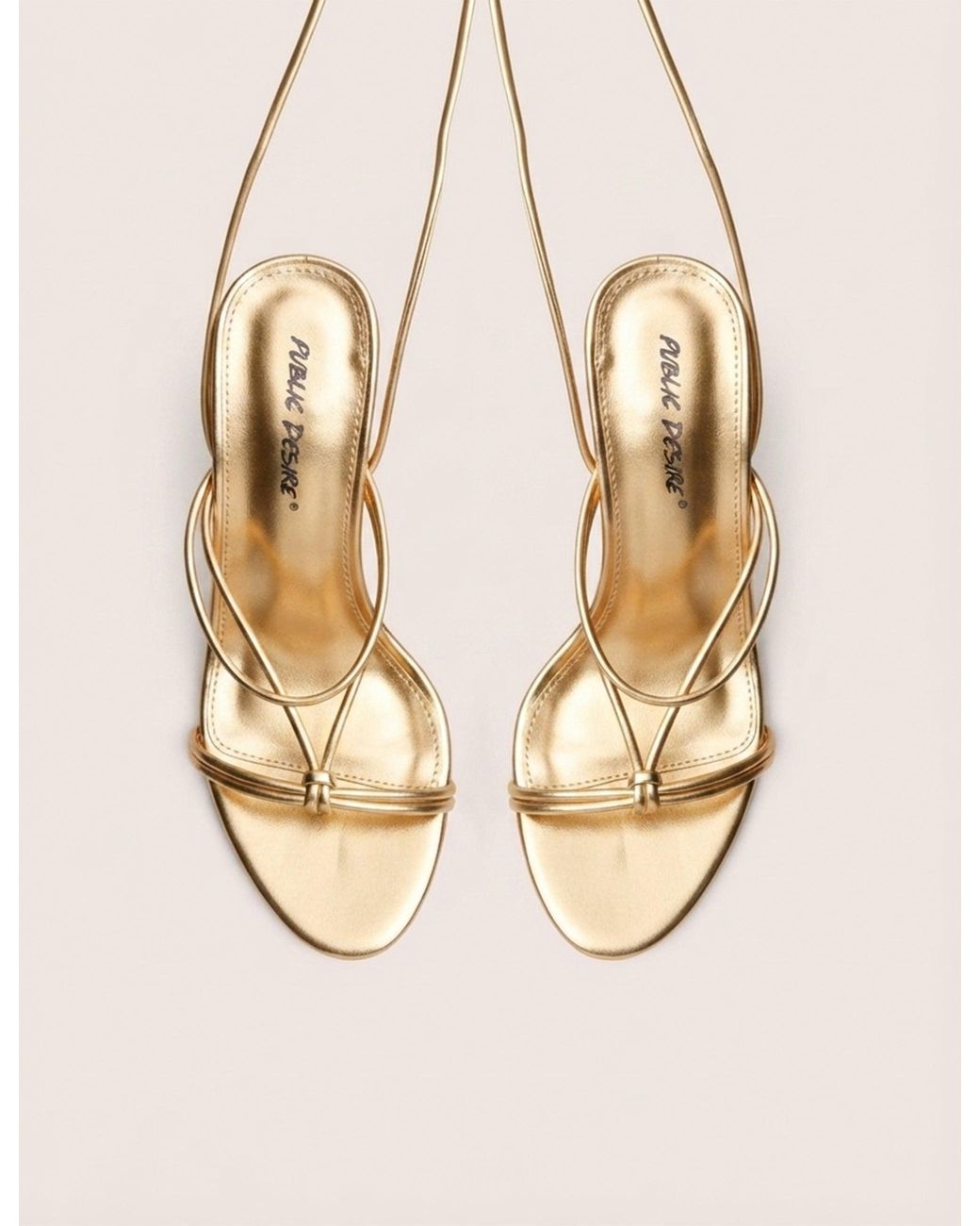 Public Desire Natural Marcel Gold Strappy Ankle Tie High Heels