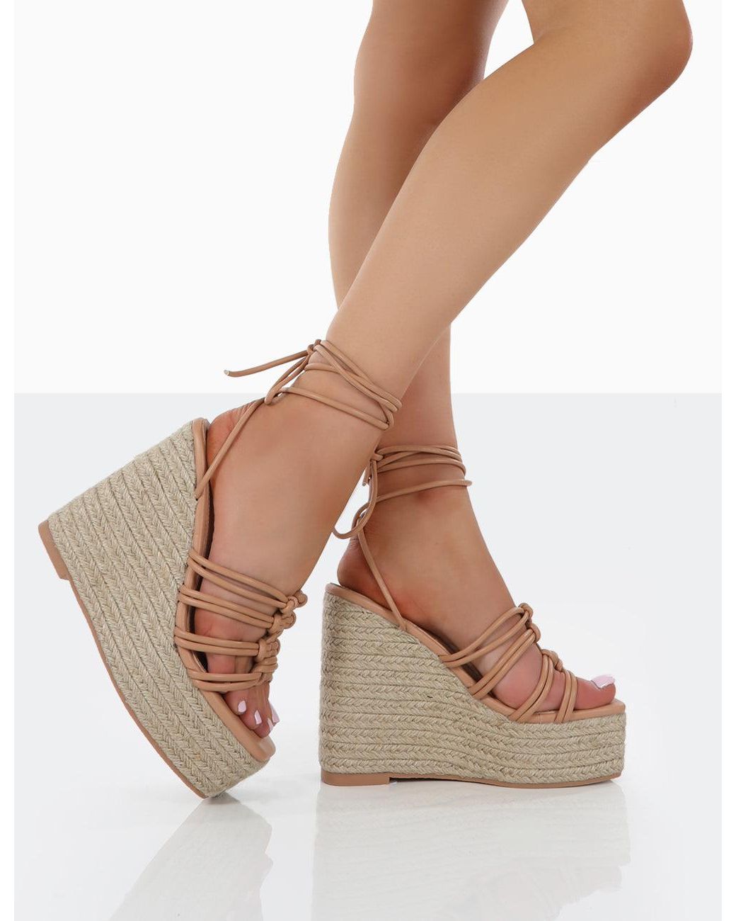 Public Desire Natural Chakkra Nude Pu High Heeled Sandal Espadrilles Wedges