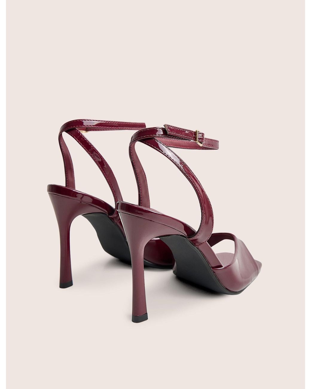 Public Desire Pink June Burgundy Ankle Strap Peep Toe Heels