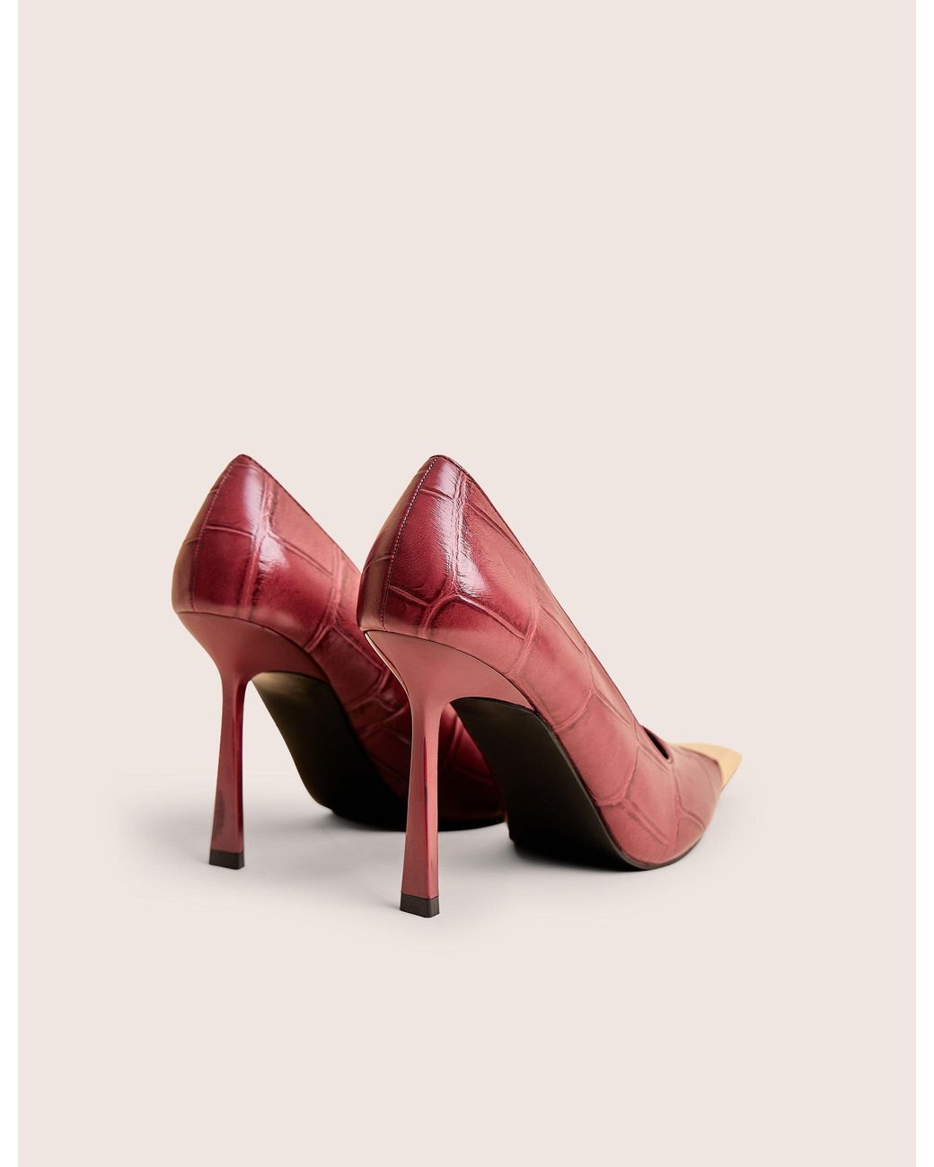 Public Desire Pink Rotate Burgundy Croc Gold Toe Detail Court High Heels