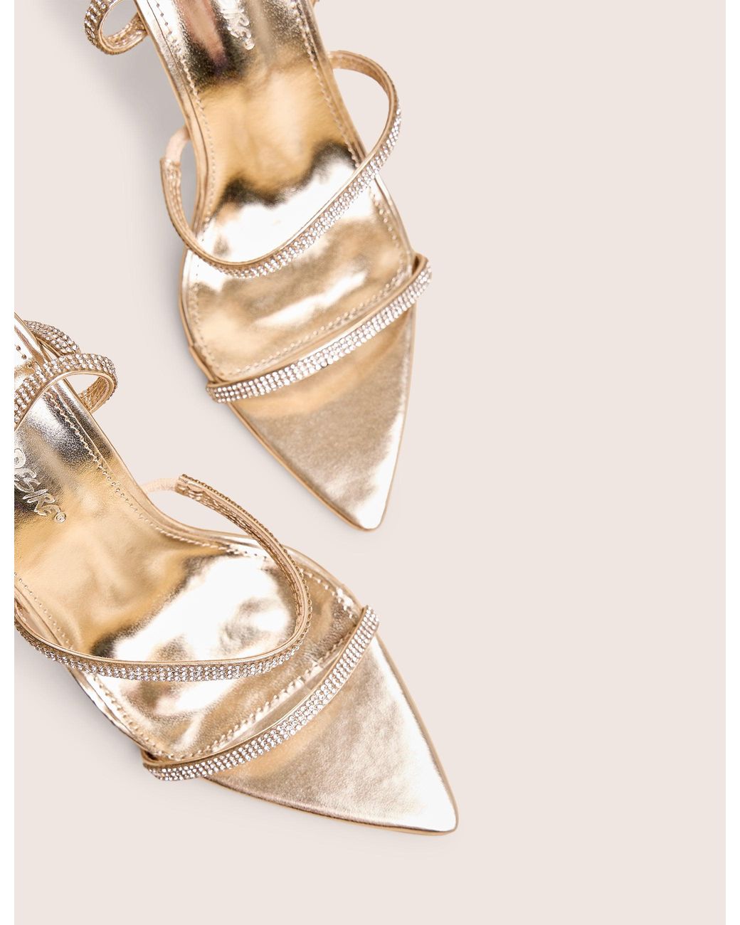 Public Desire Natural Seductive Gold Mirror Pu Diamante Strap Pointed Toe Stiletto High Heels