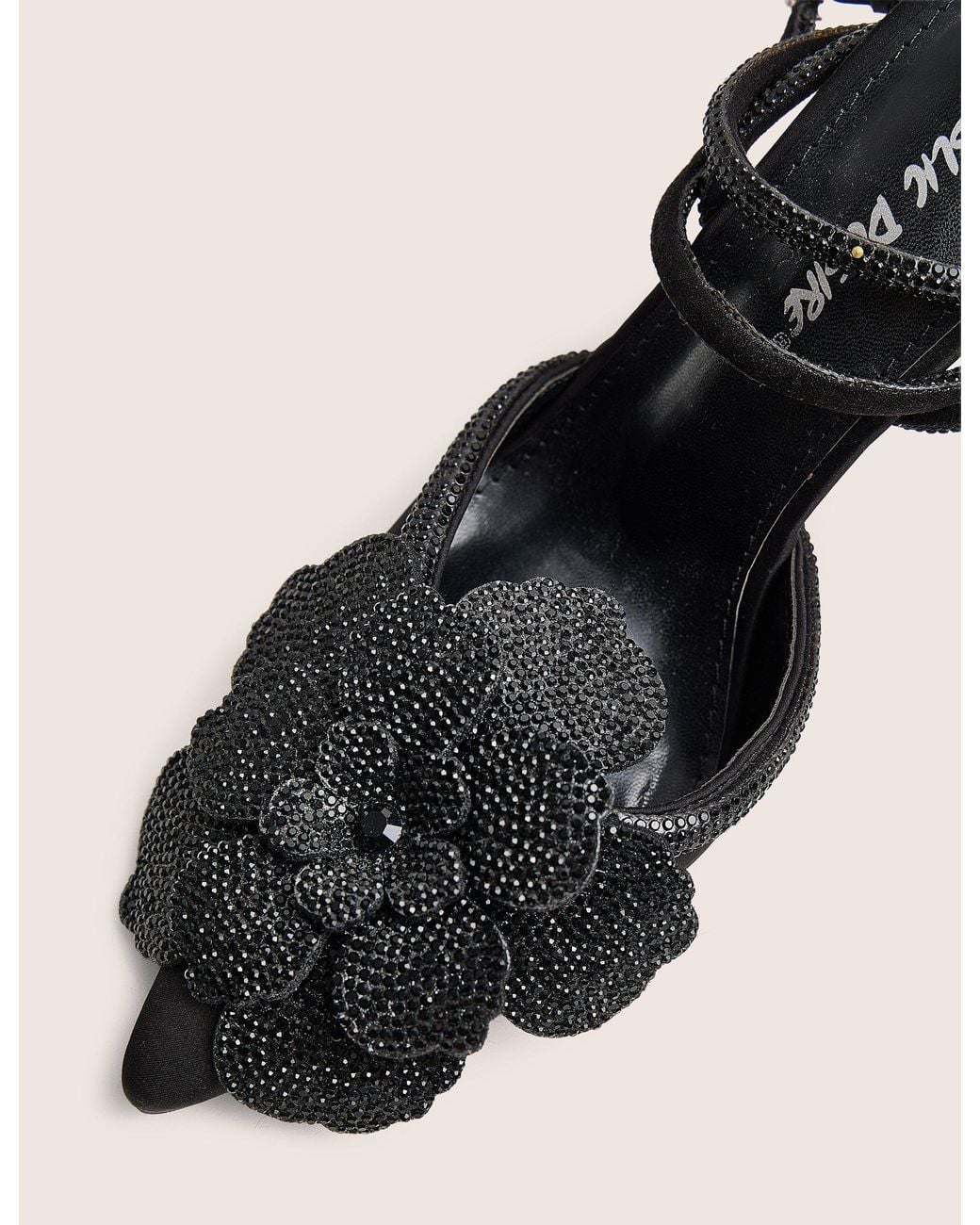 Public Desire Natural Bloomer Black Flower Embellished Court Heel