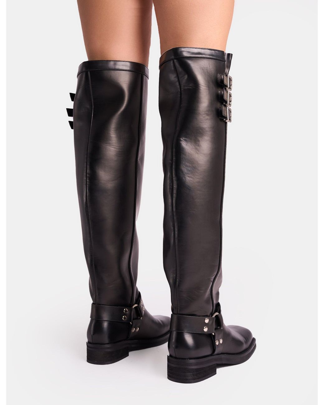 Public Desire Sagittarius Vintage Black Buckle Detail Over The Knee Boots