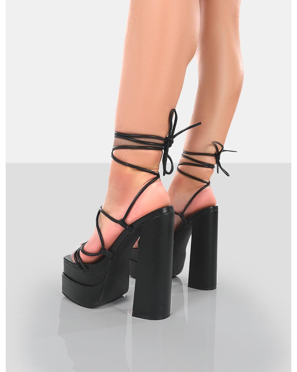 Girls black top lace up pumps