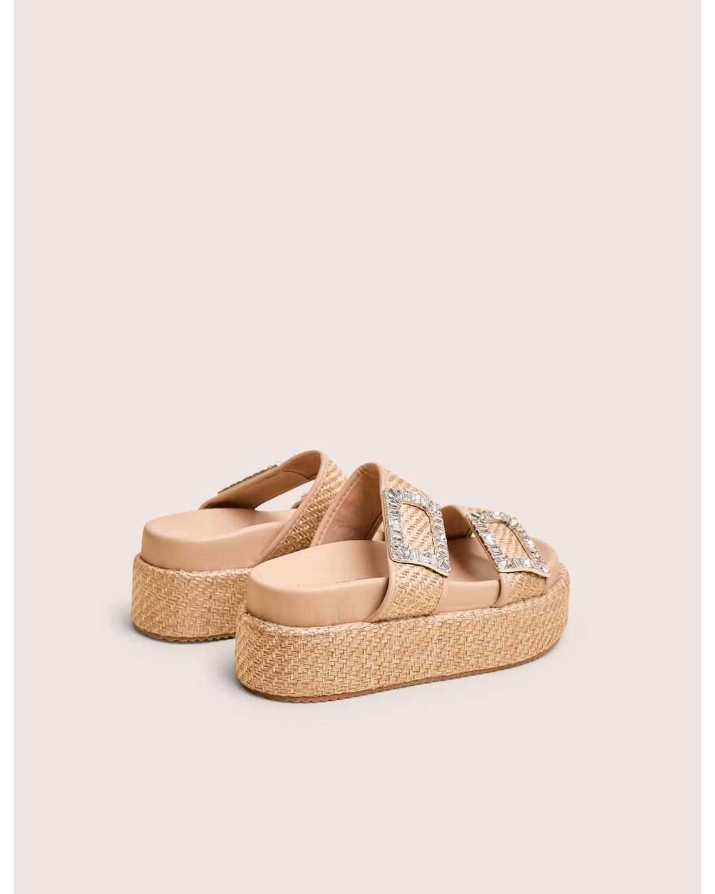 Public Desire White Bettie Natural Rattan Diamante Buckle Detail Flatform Slider Sandals