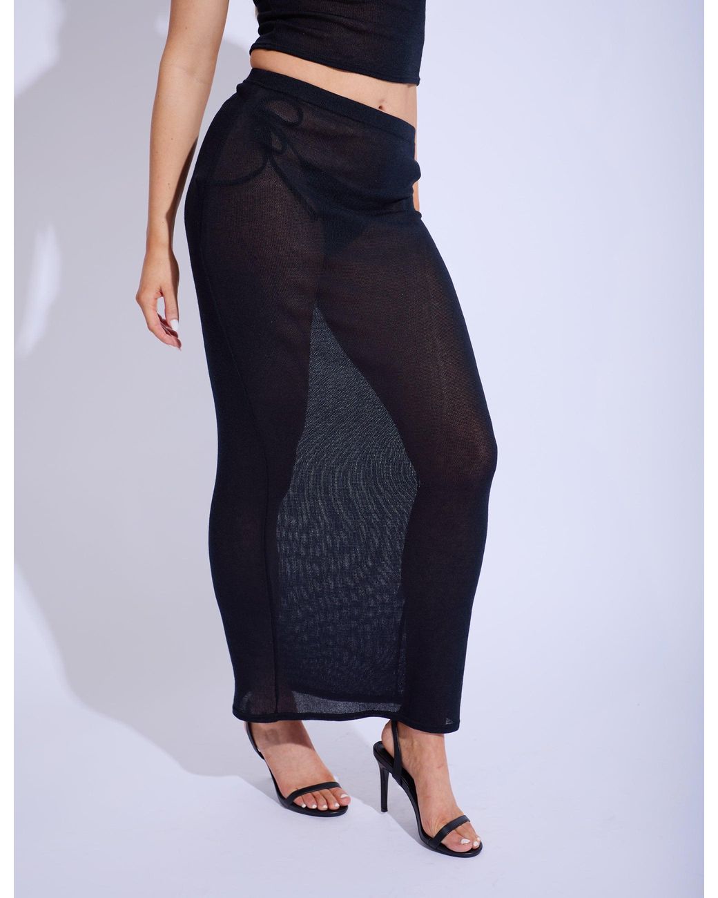 Public Desire Blue Fine Knit Maxi Skirt Co-ord Black