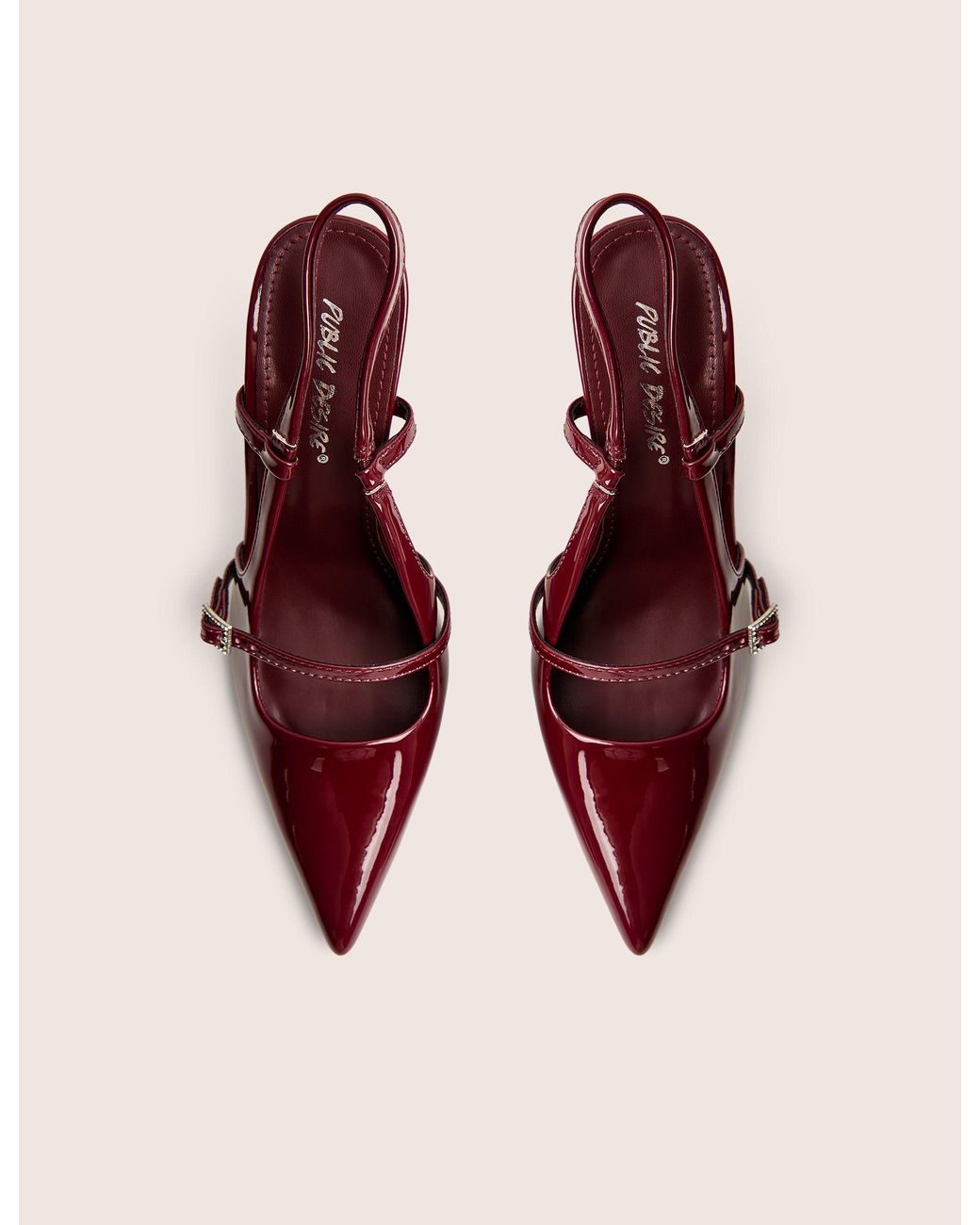 Public Desire White Forget Me Not Burgundy Embellished Buckle Detail Sling Back Court Heels