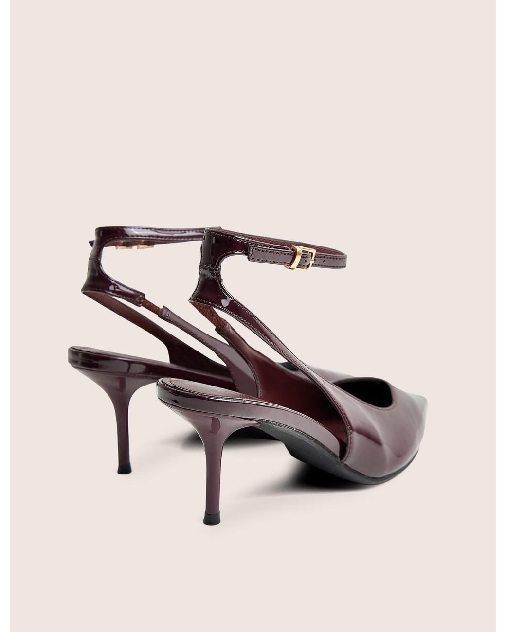 Public Desire Pink Louis Burgundy Patent Ankle Strap Court Mid Heel