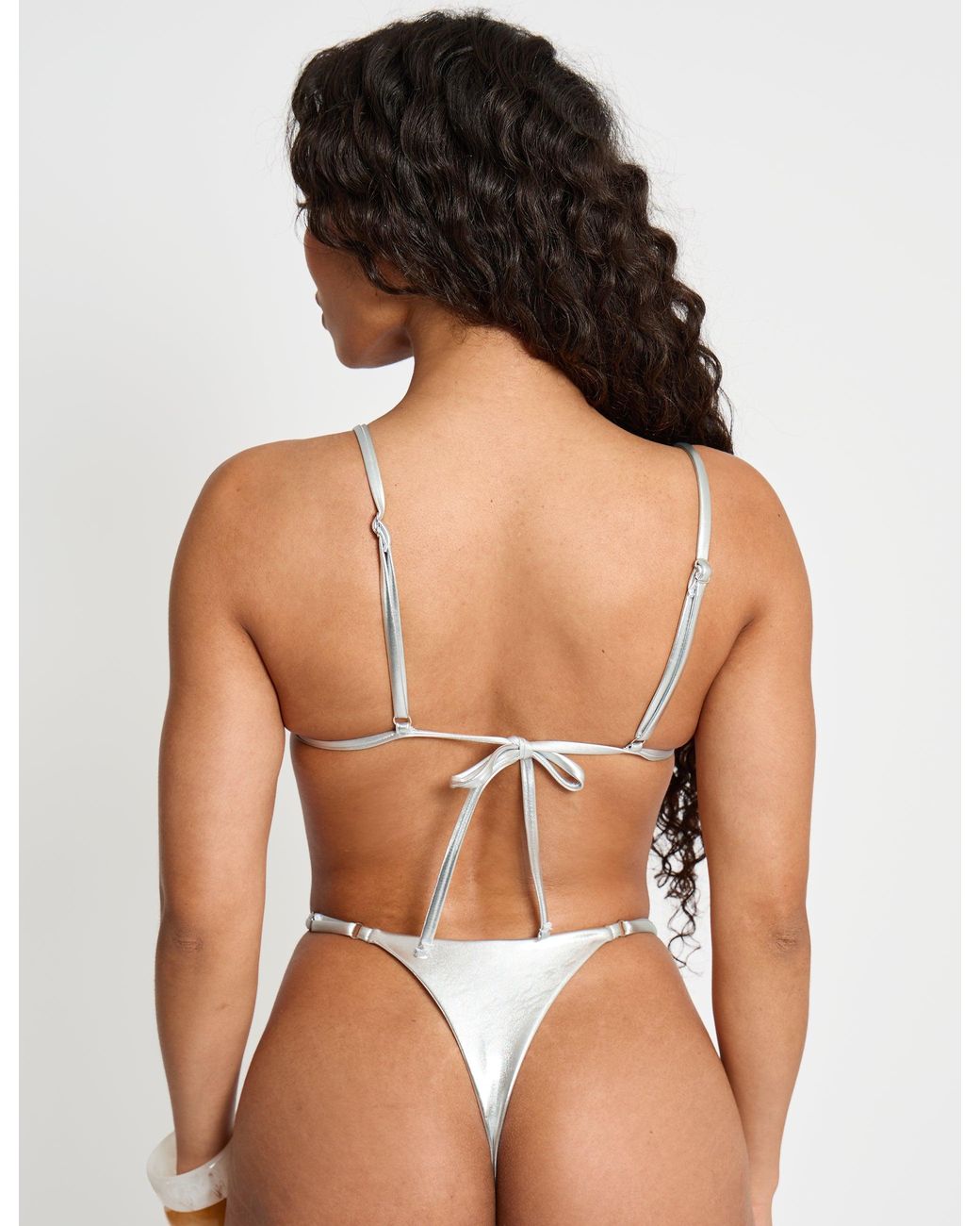 Public Desire Brown Foiled Bikini Bottoms Silver