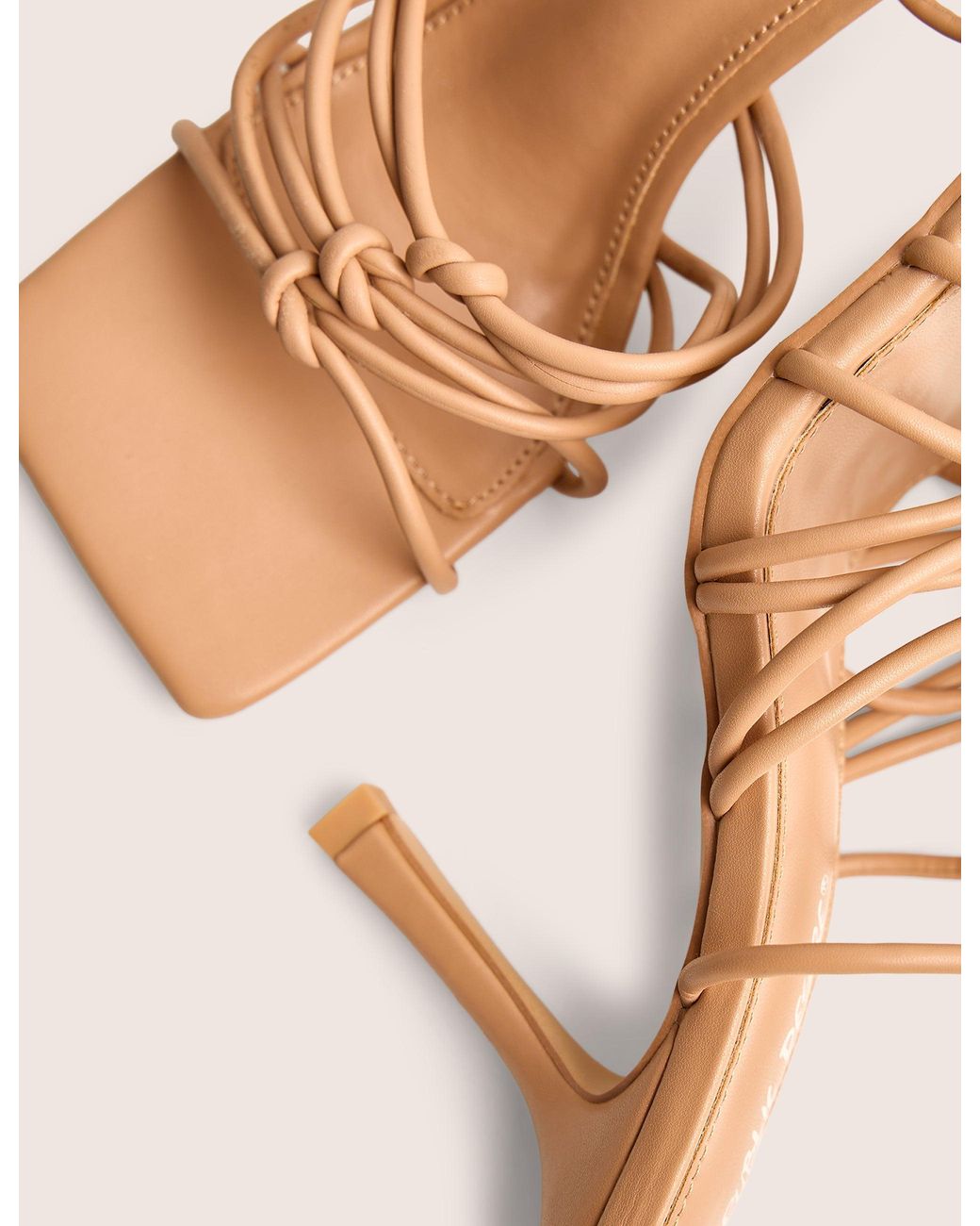 Public Desire Multicolor Keri Wide Fit Nude Pu Strappy Lace Up Mid Heels