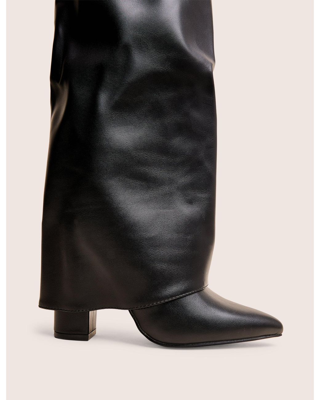 Public Desire Reese Black Fold Over Pu Knee High Boots
