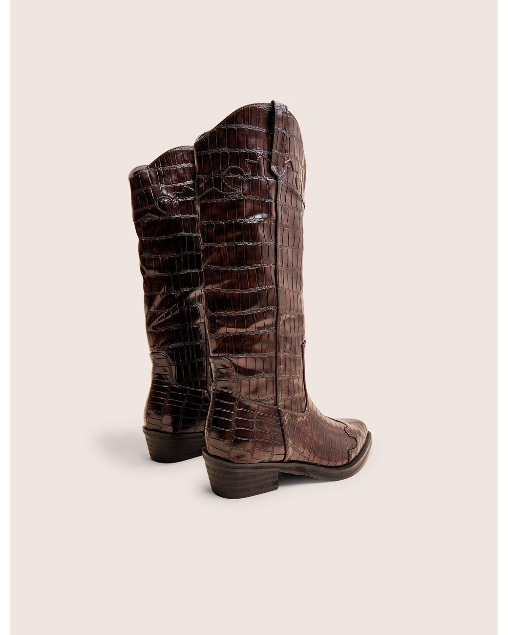 Public Desire Multicolor Apollo Brown Croc Flat Western Knee High Boots