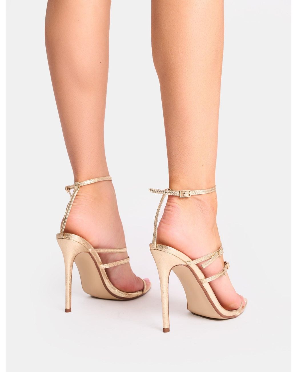 Public Desire Pink Jeany Cracked Gold Strappy Buckle Detail Heels